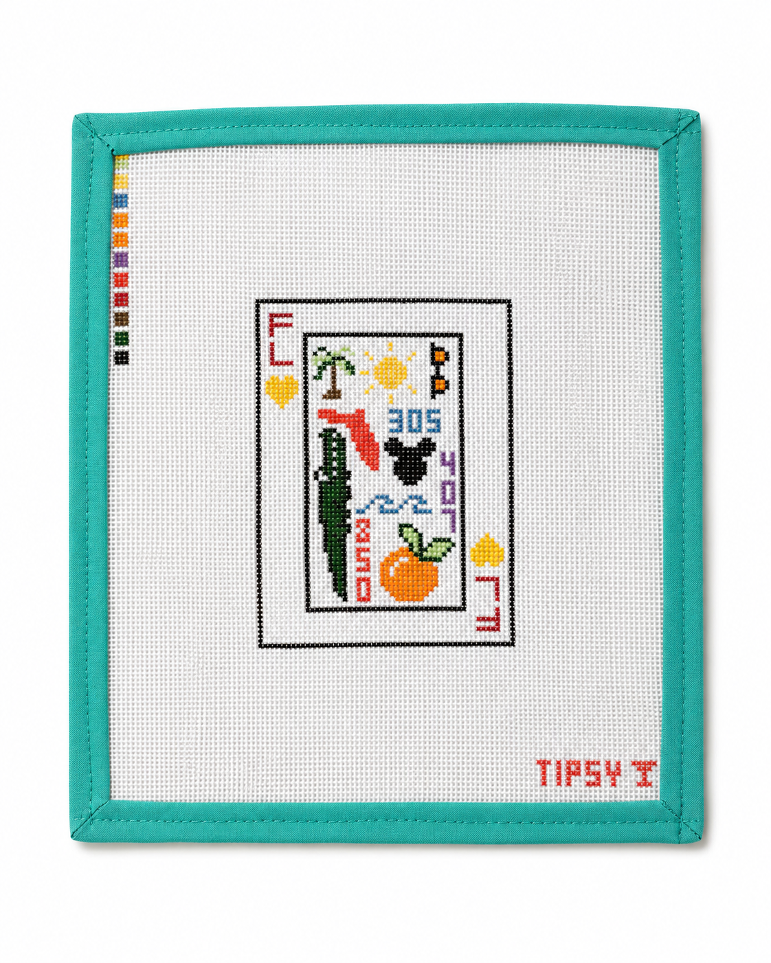 Florida Playing Card | Needlepoint Canvas | Hand Painted | 18 Mesh | Threaded & Tipsy
