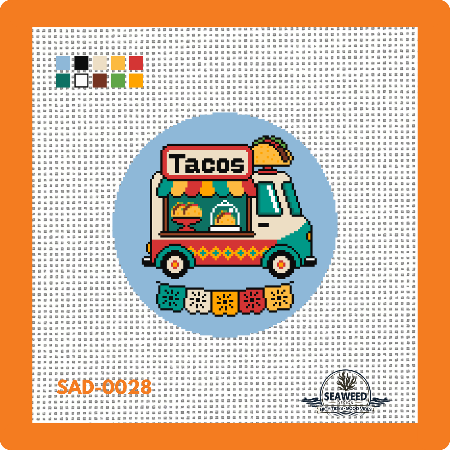 Taco Truck | Taco Tuesday, Every Day | Needlepoint Canvas | Seaweed Apparel & Design