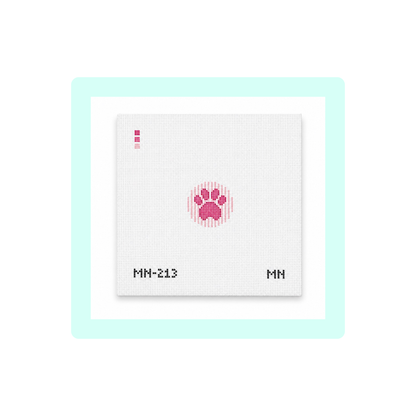 Pink Stripe Paw Mini | Needlepoint Canvas | Stitch Printed | 18 Mesh | Magnolia Needlepoint