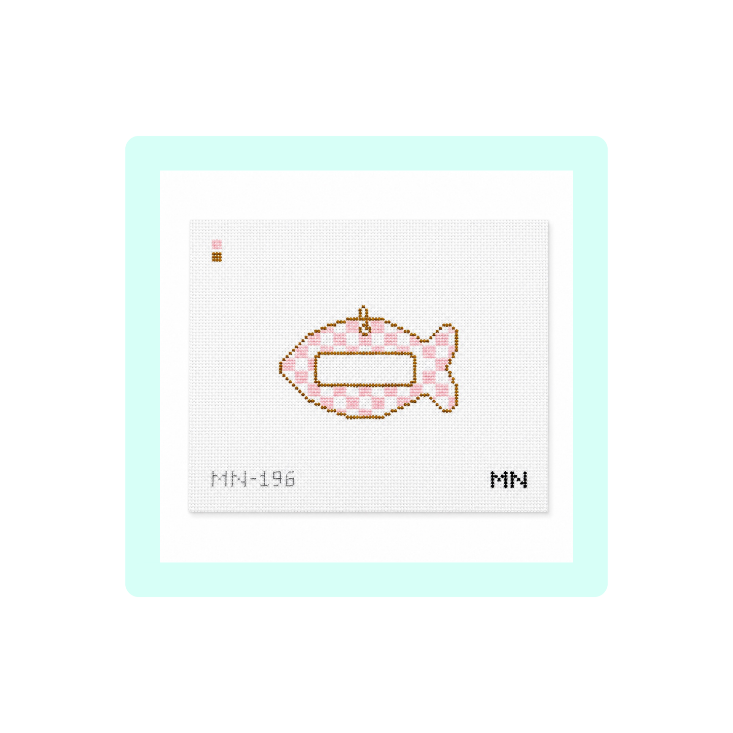 Pink Check Cat Tag Canvas | Needlepoint Canvas | Hand Painted | 13 Mesh | Magnolia Needlepoint