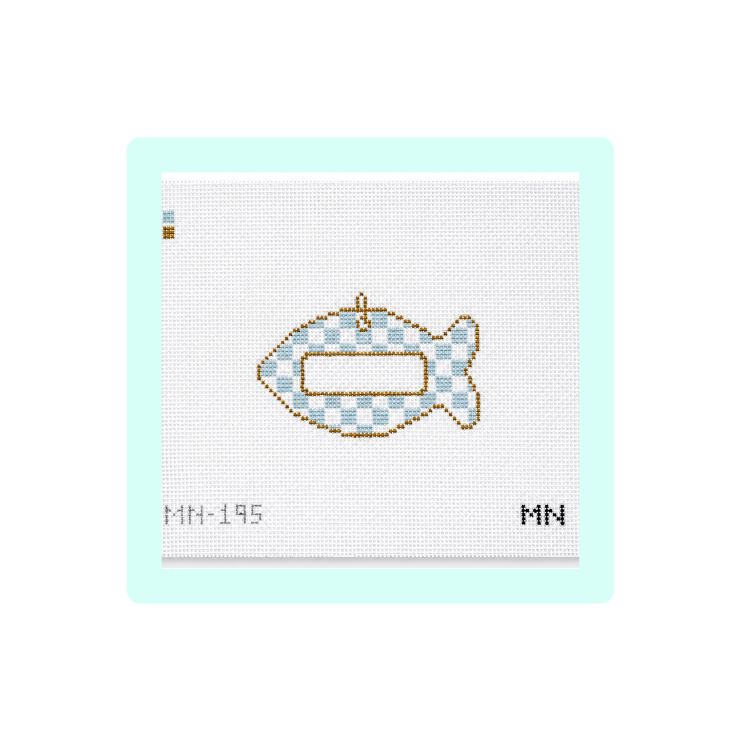 Blue Check Cat Tag Canvas | Needlepoint Canvas | Hand Painted | 13 Mesh | Magnolia Needlepoint