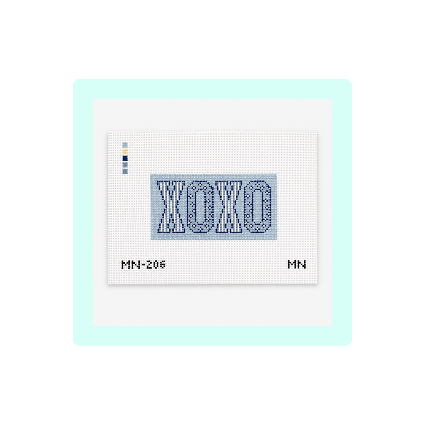 XOXO Blue Block Letters Insert | Needlepoint Canvas | Stitch Printed | 13 Mesh | Magnolia Needlepoint