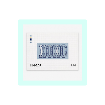 XOXO Blue Block Letters Insert | Needlepoint Canvas | Stitch Printed | 13 Mesh | Magnolia Needlepoint