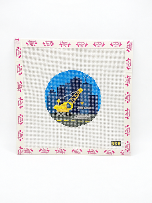 Construction Series: Crane Needlepoint Canvas | Hand Painted | Kelsey Christina Designs