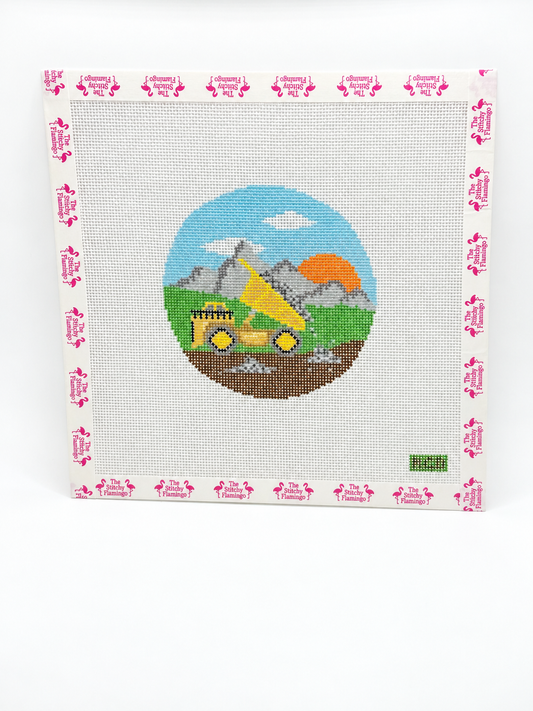 Construction Series: Dump Truck Needlepoint Canvas | Hand Painted | Kelsey Christina Designs
