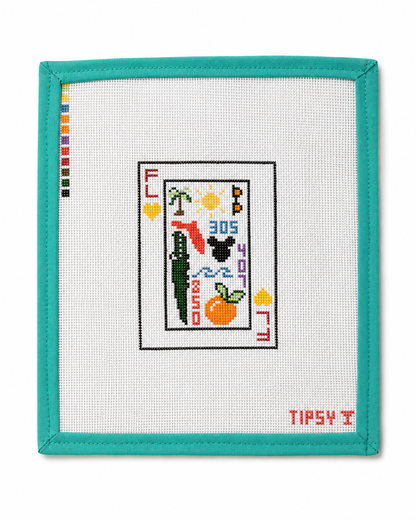 Florida Playing Card | Needlepoint Canvas | Hand Painted | 18 Mesh | Threaded & Tipsy
