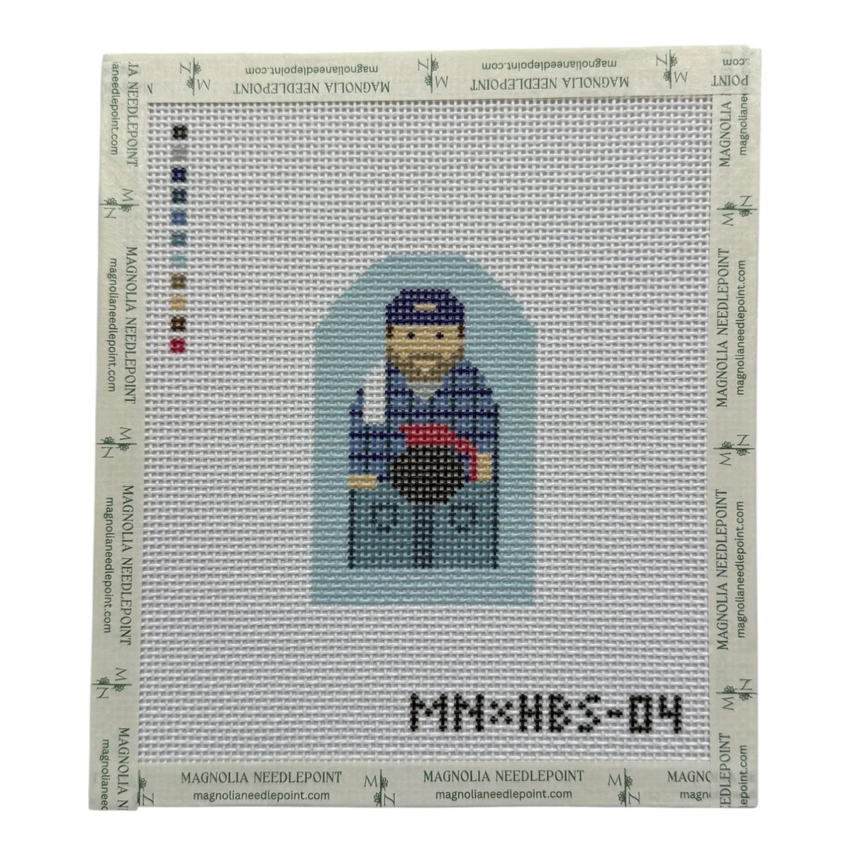 Man Behind the Counter | Needlepoint Canvas | Stitch Printed | 13 Mesh | Magnolia X Hallee Blue