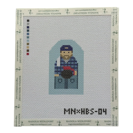 Man Behind the Counter | Needlepoint Canvas | Stitch Printed | 13 Mesh | Magnolia X Hallee Blue