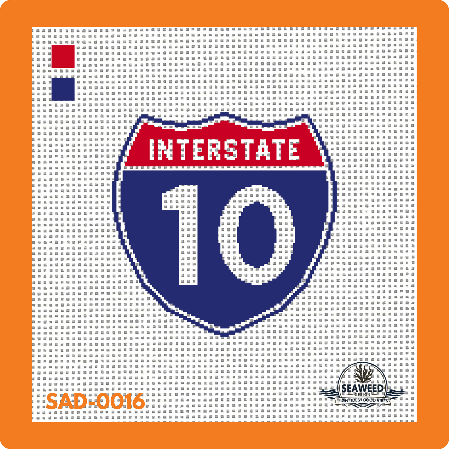 i10 | Interstate 10 | Needlepoint Canvas | Seaweed Apparel & Design
