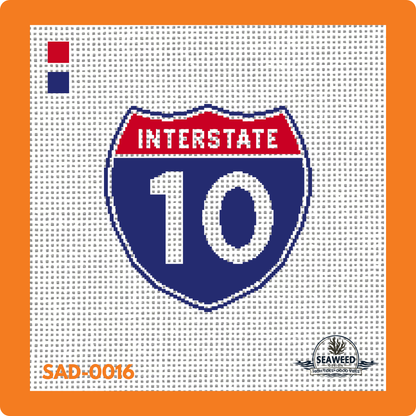 i10 | Interstate 10 | Needlepoint Canvas | Seaweed Apparel & Design