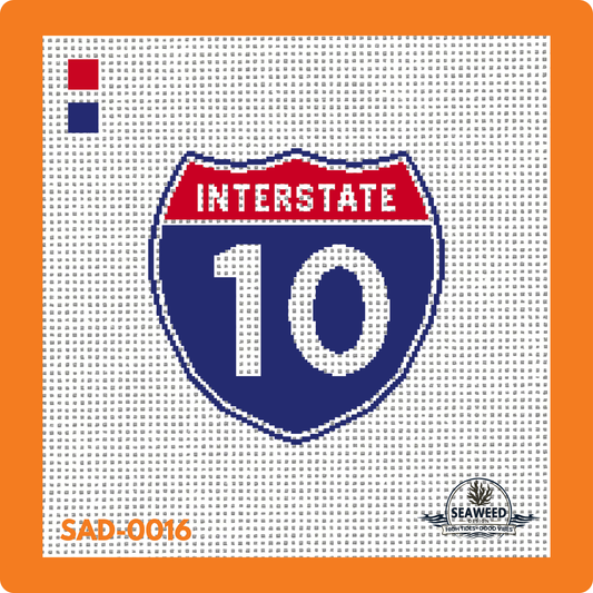 i10 | Interstate 10 | Needlepoint Canvas | Seaweed Apparel & Design