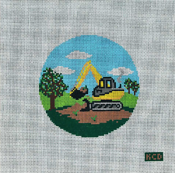 Construction Series: Excavator Needlepoint Canvas | Hand Painted | Kelsey Christina Designs