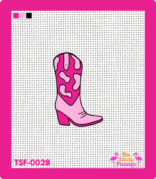 Cow Print Boot - Pink | Needlepoint Canvas | The Stitchy Flamingo