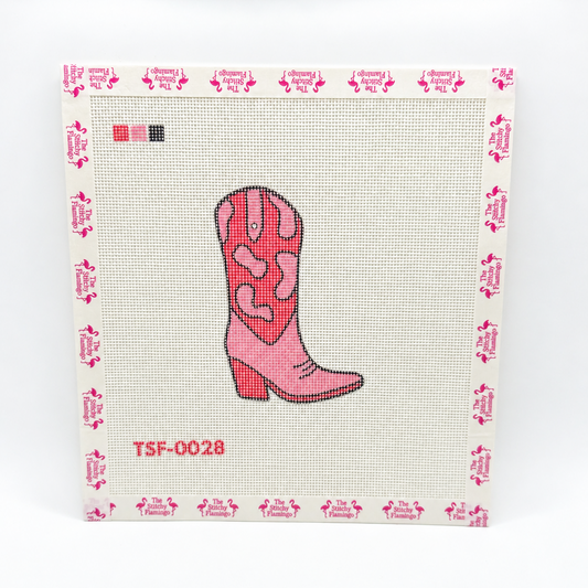 Cow Print Boot - Pink | Needlepoint Canvas | The Stitchy Flamingo