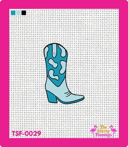 Cow Print Boot - Turquoise | Needlepoint Canvas | The Stitchy Flamingo
