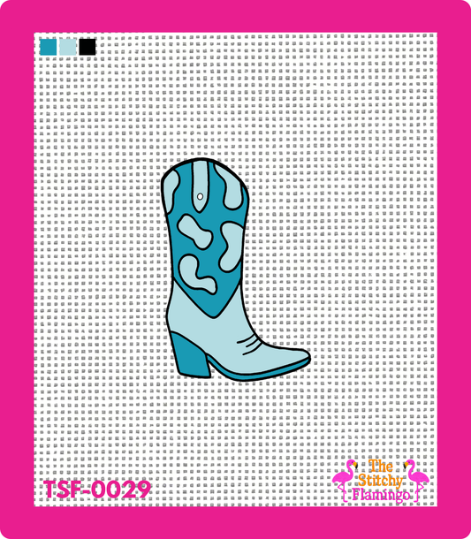 Cow Print Boot - Turquoise | Needlepoint Canvas | The Stitchy Flamingo