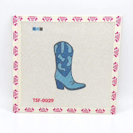 Cow Print Boot - Turquoise | Needlepoint Canvas | The Stitchy Flamingo