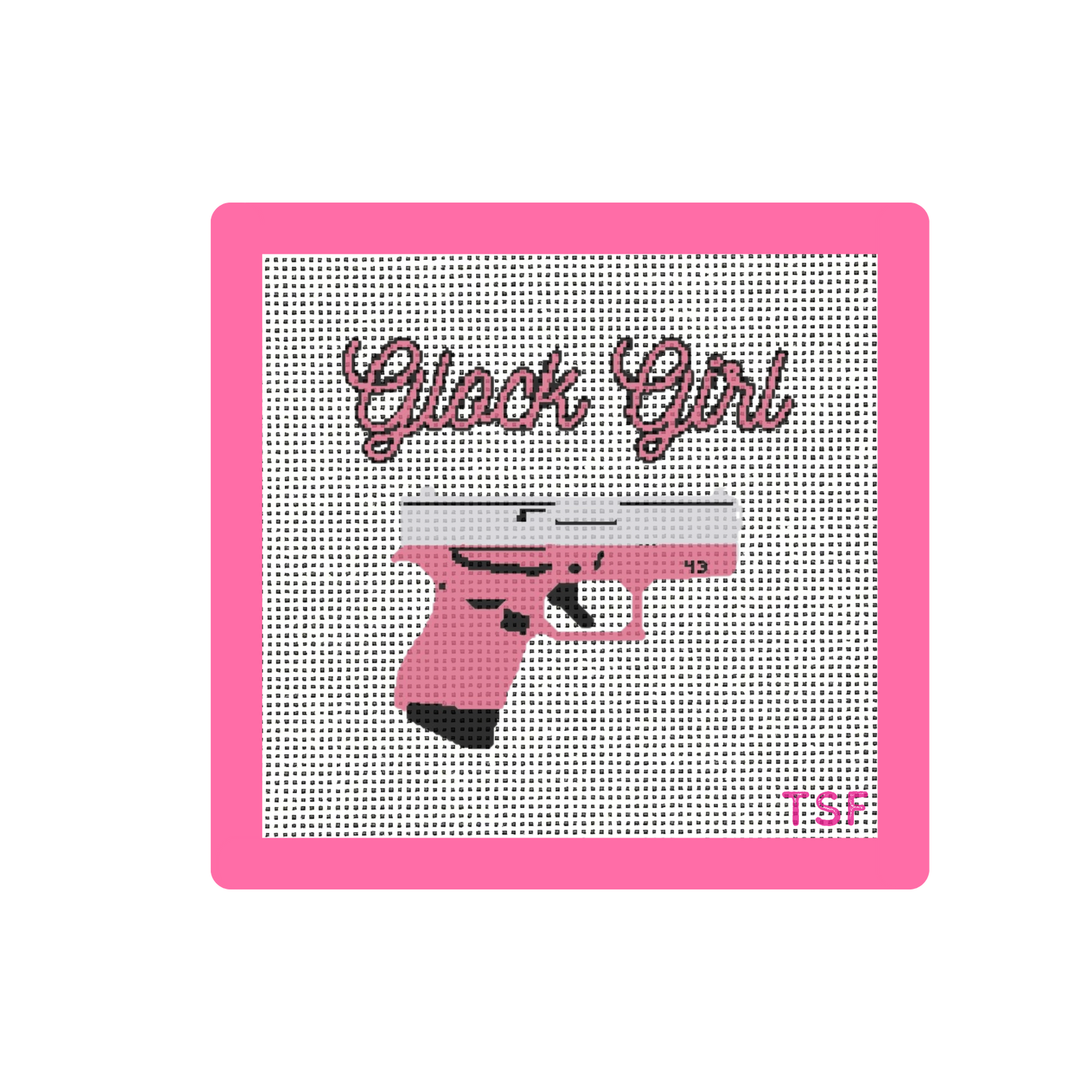 Glock 43 - Pink & Black Glock Girl - Needlepoint Canvas