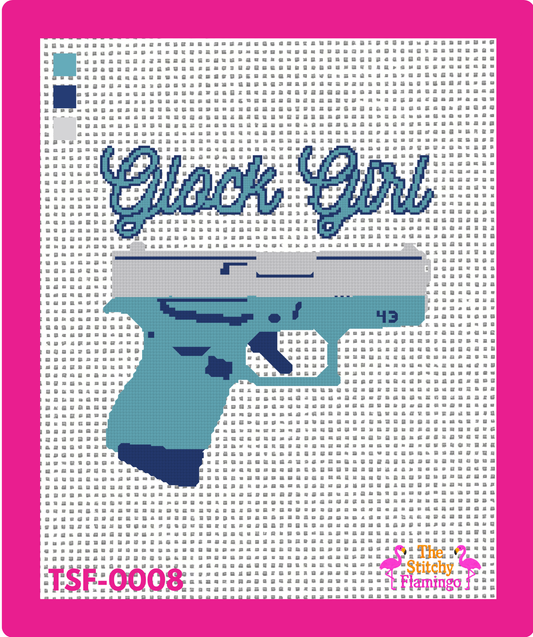 Glock 43 | Teal Glock Girl Cursive | Needlepoint Canvas